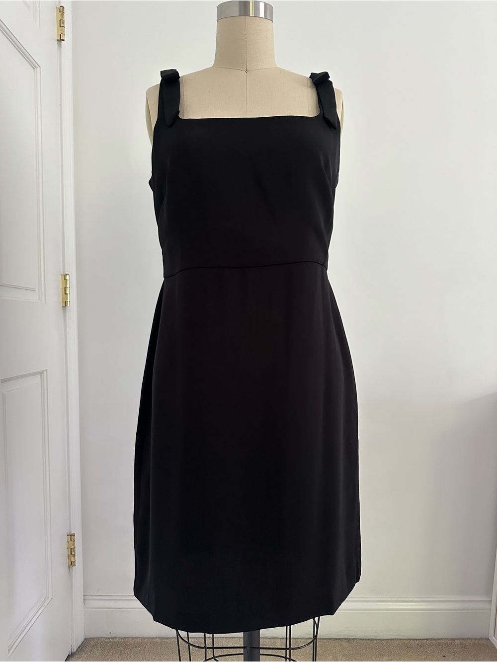 Ann Taylor Black Square-Neck Midi Dress with Bow Shoulder Straps